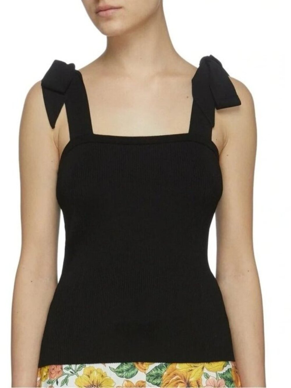 ZIMMERMANN Lulu' Tie Shoulder Strap Square Neck Tank Top Ribbed In Black